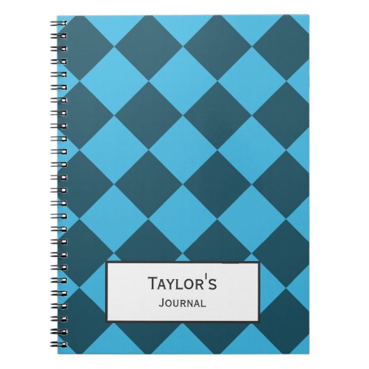 Blaues Cyan Diamond Geometric Muster kundenspezifi Notizblock (Vorderseite)