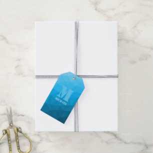 Blaues cyan geometrisches Maschenmuster Monogram Geschenkanhänger