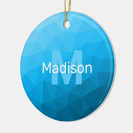 Blaues cyan geometrisches Maschenmuster Monogram Keramik Ornament (Links)