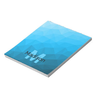 Blaues cyan geometrisches Maschenmuster Monogramm Notizblock