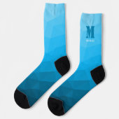 Blaues cyan geometrisches Maschenmuster Monogramm Socken (Linkes Detail)