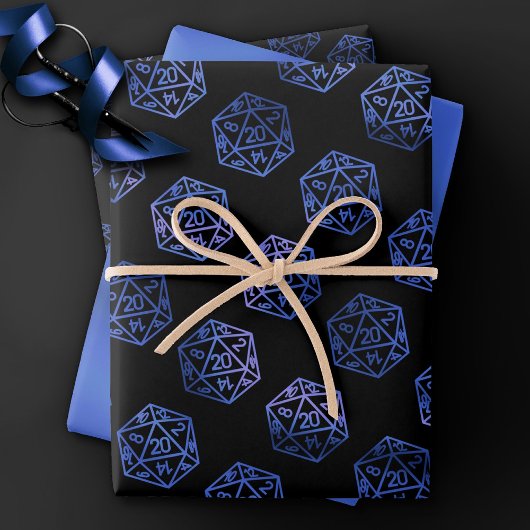 Blaues D20-Muster | RPG Fantasy Tabletop Gamer Dic Geschenkpapier Set