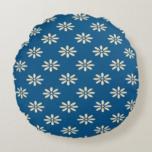Blaues Daisy Muster Rundpilz Rundes Kissen