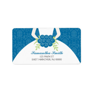 Blaues Damask-Muster-Brautparty Adressaufkleber