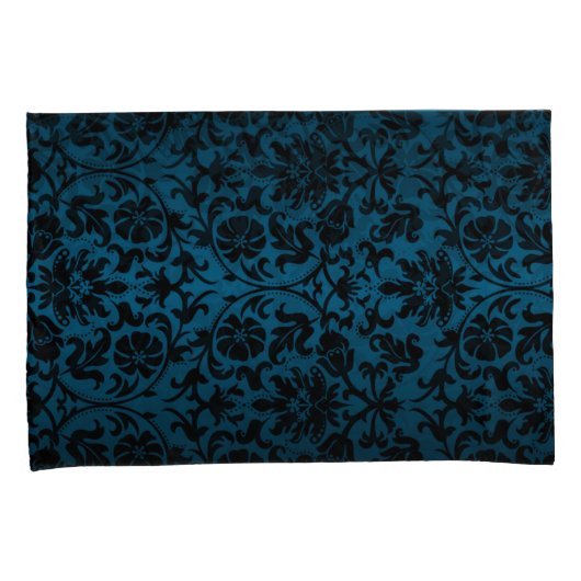 Blaues Damask-Muster Kissenbezug (Vorderseite-Rechts)