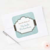 Blaues Damast-Buchzeichen Quadratischer Aufkleber (Umschlag)