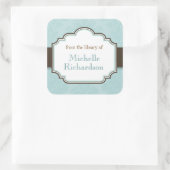 Blaues Damast-Buchzeichen Quadratischer Aufkleber (Tasche)