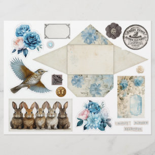 Blaues Damast-Muster im Vintage-Stil - Vier von Vi