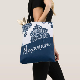 Blaues Damast Muster Modernes Personalisiertes Tasche