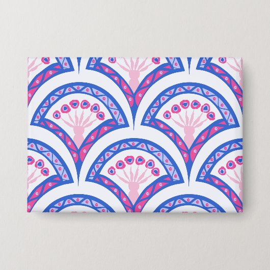 Blaues Damastmuster Button (Vorderseite)