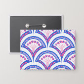 Blaues Damastmuster Button (Vorderseite/Rückseite)