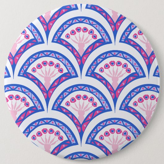 Blaues Damastmuster Button (Vorderseite)