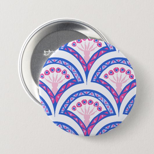 Blaues Damastmuster Button (Vorne & Hinten)