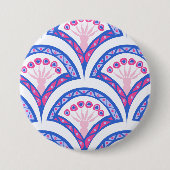 Blaues Damastmuster Button (Vorderseite)