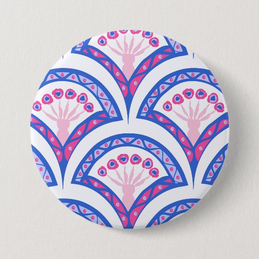 Blaues Damastmuster Button (Vorderseite)