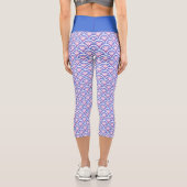 Blaues Damastmuster Capri Leggings (Rückseite)
