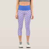 Blaues Damastmuster Capri Leggings (Vorderseite)