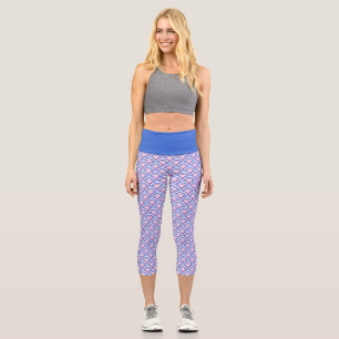 Blaues Damastmuster Capri Leggings