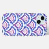 Blaues Damastmuster Case-Mate iPhone Hülle (Rückseite (Horizontal))