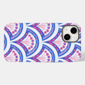 Blaues Damastmuster Case-Mate iPhone Hülle (Rückseite (Horizontal))