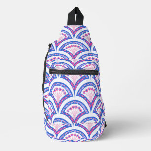 Blaues Damastmuster Crossbody Bag