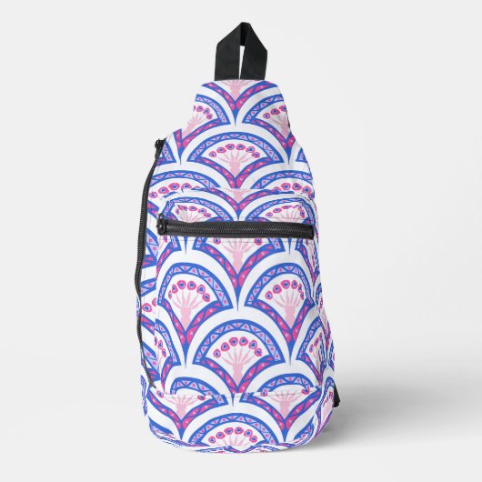 Blaues Damastmuster Crossbody Bag (Vorderseite)
