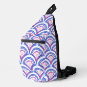 Blaues Damastmuster Crossbody Bag (Rechte Ecke)
