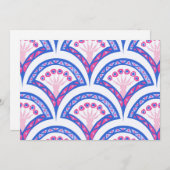 Blaues Damastmuster Feiertagskarte (Vorne/Hinten)