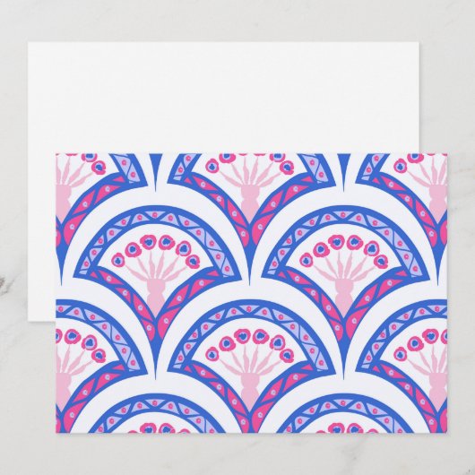 Blaues Damastmuster Feiertagskarte (Vorne/Hinten)