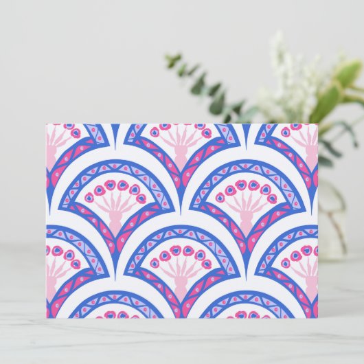 Blaues Damastmuster Feiertagskarte (Stehend Vorderseite)