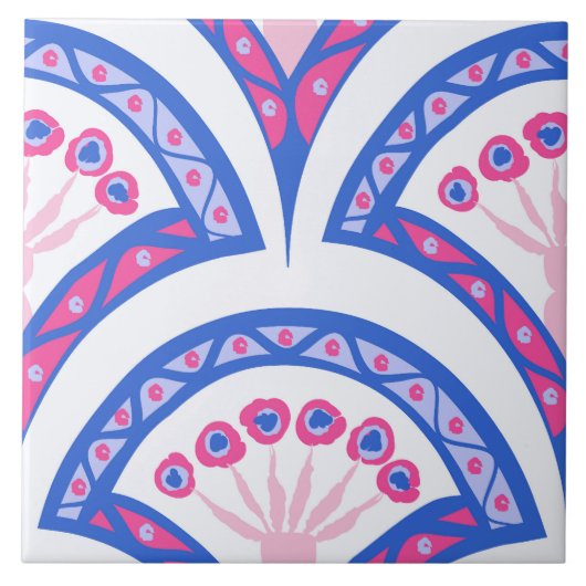 Blaues Damastmuster Fliese (Vorderseite)