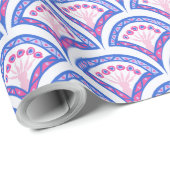 Blaues Damastmuster Geschenkpapier (Rolleneckpunkt)
