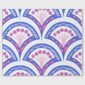 Blaues Damastmuster Geschenkpapier (Flach)