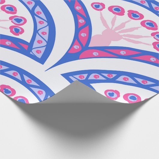 Blaues Damastmuster Geschenkpapier (Ecke)