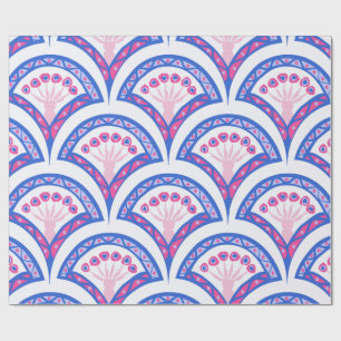 Blaues Damastmuster Geschenkpapier