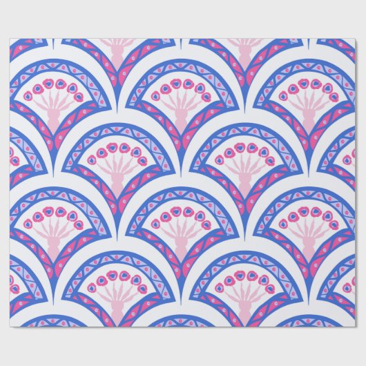 Blaues Damastmuster Geschenkpapier (Flach)