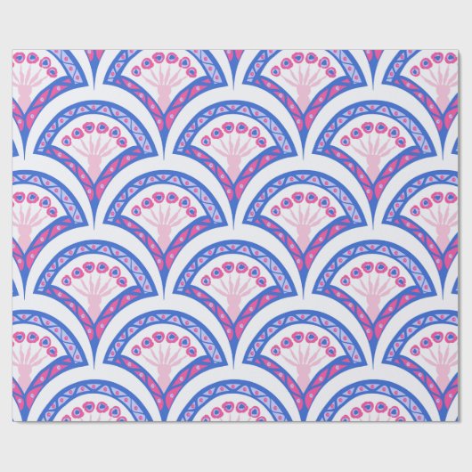 Blaues Damastmuster Geschenkpapier (Flach)