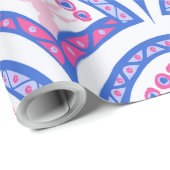 Blaues Damastmuster Geschenkpapier (Rolleneckpunkt)