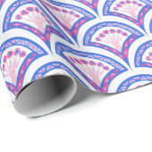 Blaues Damastmuster Geschenkpapier (Rolleneckpunkt)