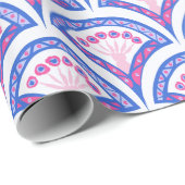 Blaues Damastmuster Geschenkpapier (Rolleneckpunkt)