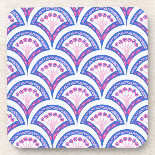 Blaues Damastmuster Getränkeuntersetzer (Vorderseite)