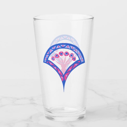 Blaues Damastmuster Glas (Vorderseite)