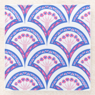 Blaues Damastmuster Glasuntersetzer