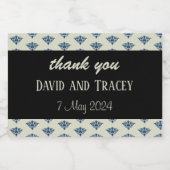 Blaues Damastmuster - graue Hochzeit Schaumweinetikett (Einzelnes Label)