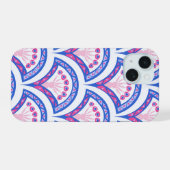 Blaues Damastmuster iPhone 15 Hülle (Rückseite (Horizontal))
