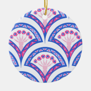 Blaues Damastmuster Keramik Ornament