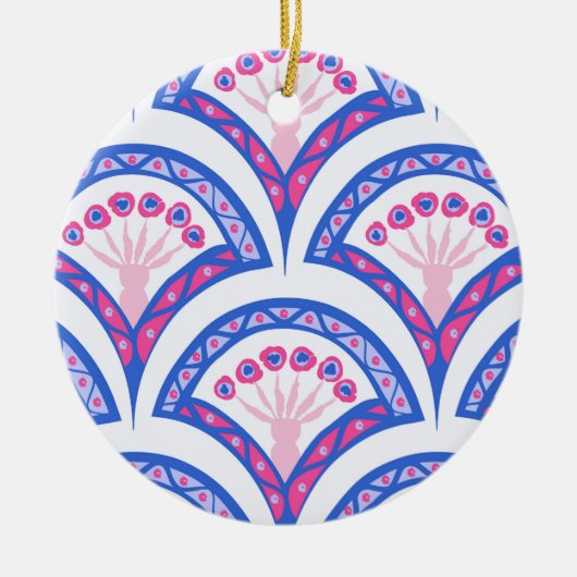 Blaues Damastmuster Keramik Ornament (Vorne)