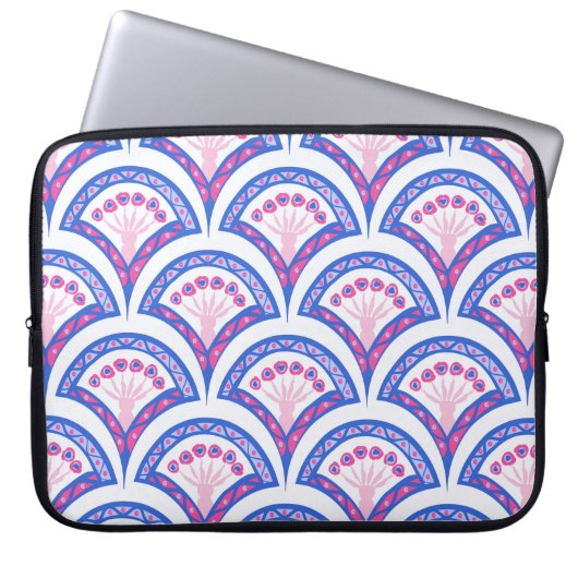 Blaues Damastmuster Laptopschutzhülle (Vorderseite)