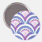 Blaues Damastmuster Magnet (Vorderseite/Rückseite)