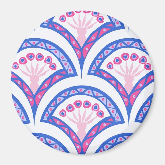 Blaues Damastmuster Magnet (Vorne)